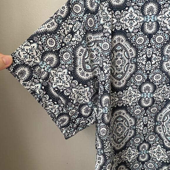 Woolrich Womens Short Sleeve Cotton Blend Lightweight‎ Paisley Blouse Sz L Blue - Picture 6 of 8